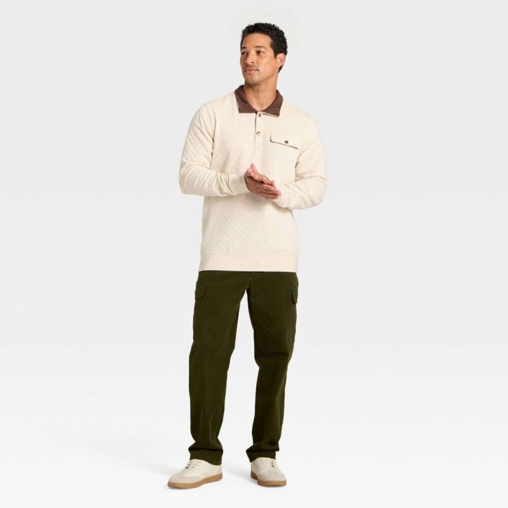 Men's Comfort Wear Quilted 1/4 Snap Pullover - Goodfellow & Co Oatmeal XL - Picture 3 of 4